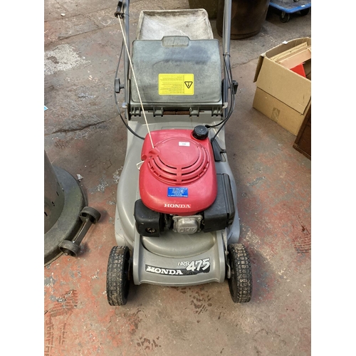 1266 - A red and grey Honda HRB475 petrol roller mower with grass collector