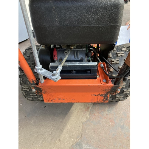 1269 - A black and orange DR all terrain petrol lawnmower with Kawasaki electric start engine