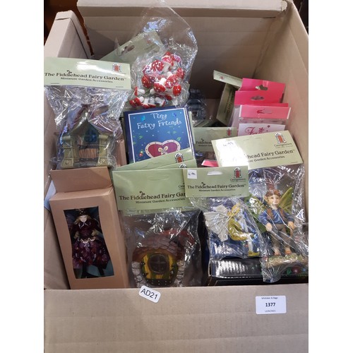 1377 - A box containing a large quantity of new Fiddlehead and other Fairy items