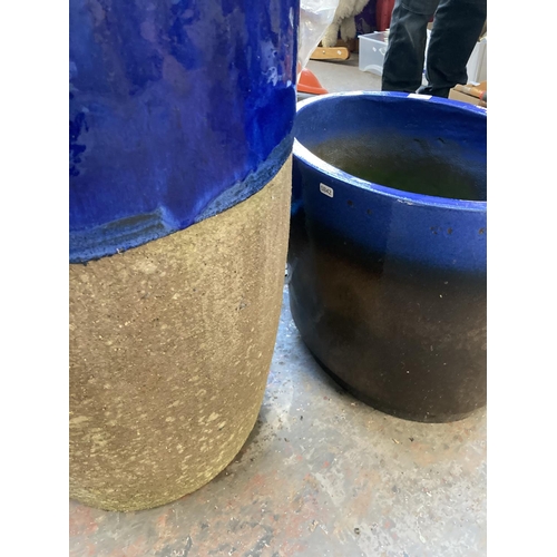 1300 - Two good quality blue glazed terracotta planters, one oval approx. 16