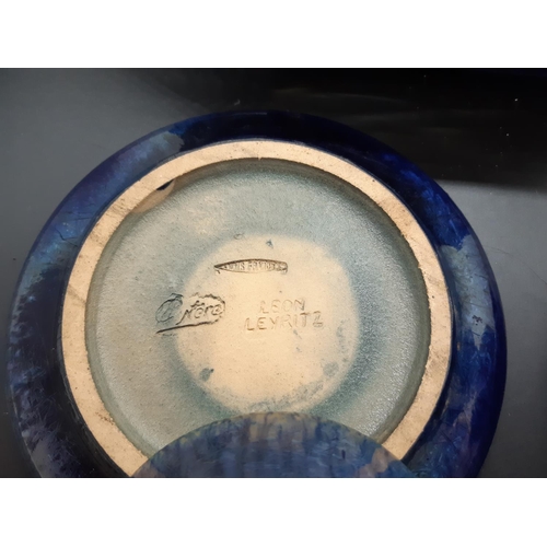 103 - A Leon Leyritz of France blue studio pottery five piece tea set comprising teapot, two cups and two ... 