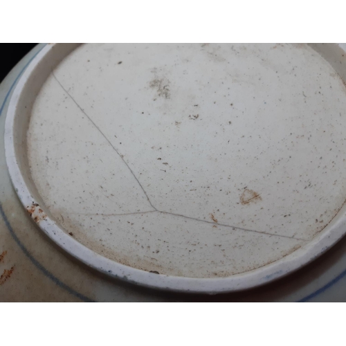 107 - Two 19th century blue and white export porcelain 'Starburst Pattern' wall chargers - measuring appro... 