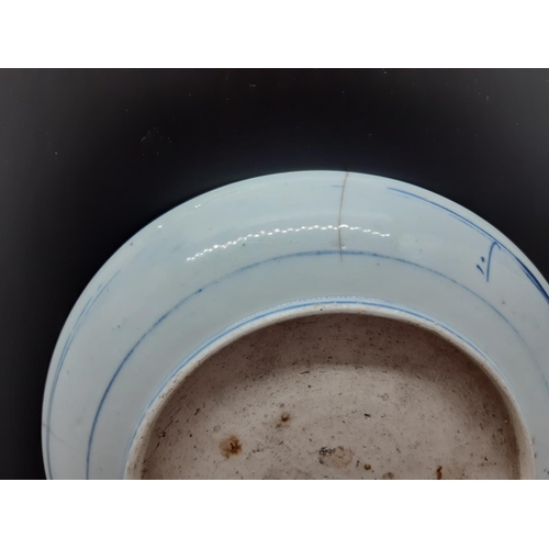 107 - Two 19th century blue and white export porcelain 'Starburst Pattern' wall chargers - measuring appro... 