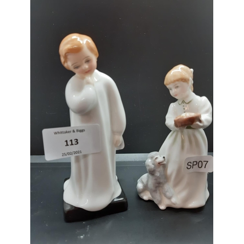 113 - Two Royal Doulton figurines, Darling HN 1985 and Dinnertime HN 3726