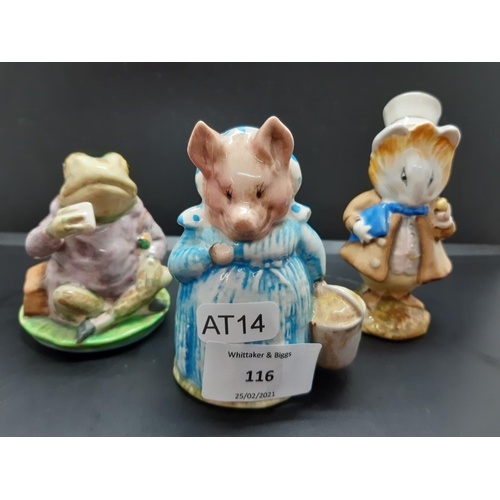116 - Three Beswick Beatrix Potter figurines to include Mr. Jeremy Fisher, Aunt Pettitoes and Amiable Guin... 