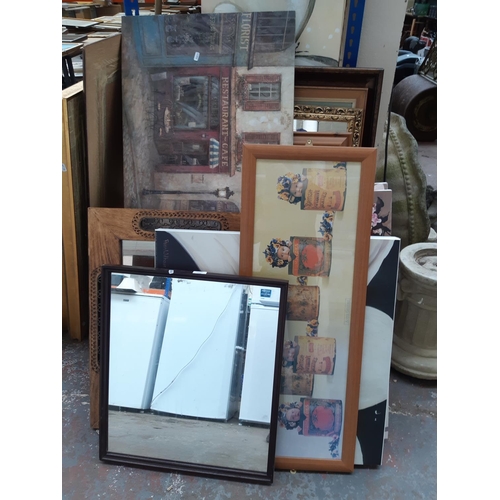 1312 - A mixed lot of framed pictures and mirrors to include gilt framed, pine, canvases etc.