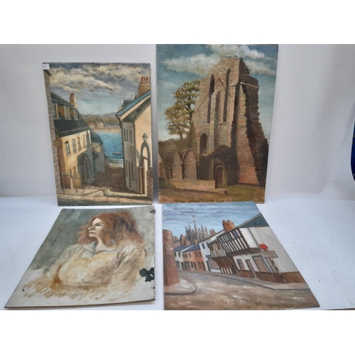 1317 - Four pastel on board pictures