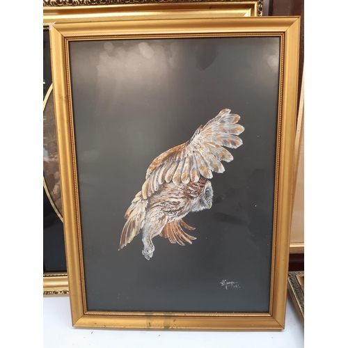 1318 - A large quantity of framed pictures and prints to include barn owl, still life, pencil drawing of a ... 