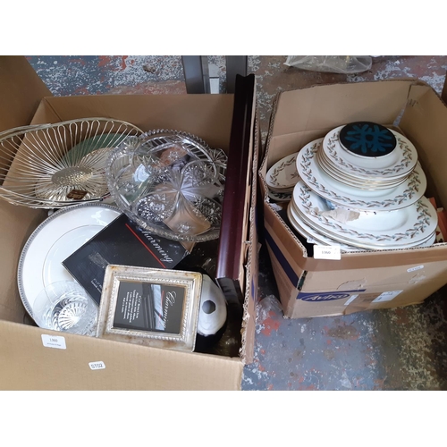 1360 - Two boxes of mixed ceramics and glassware