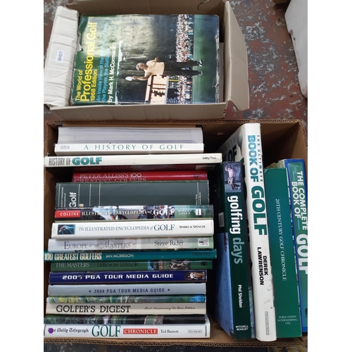 1370A - Two boxes containing various golf books