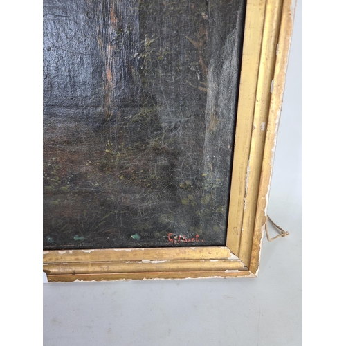 409 - A 19th century framed oil on canvas depicting a mountain and woodland scene signed lower right Gilbe... 