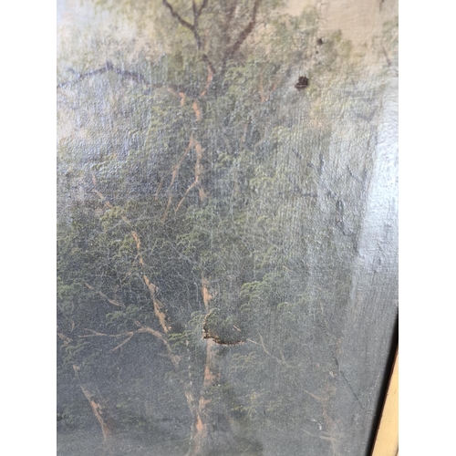 409 - A 19th century framed oil on canvas depicting a mountain and woodland scene signed lower right Gilbe... 