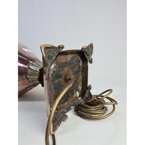 344 - An Art Nouveau copper twin handled samovar converted table lamp - approx. 61cm high x 32cm wide