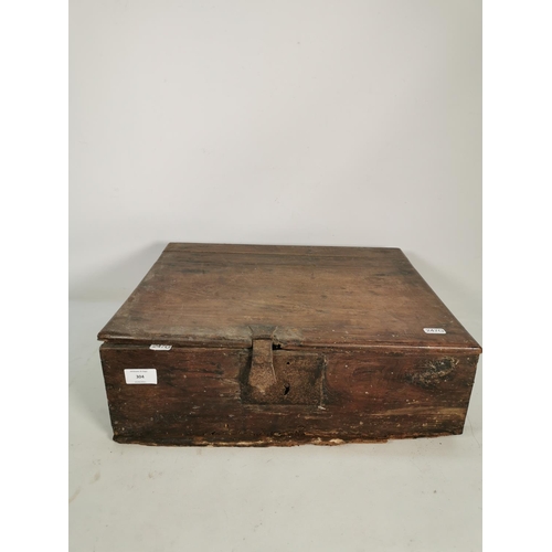 304 - A 19th century elm box with cast iron fittings - approx. 16cm high x 45cm wide x 36cm deep