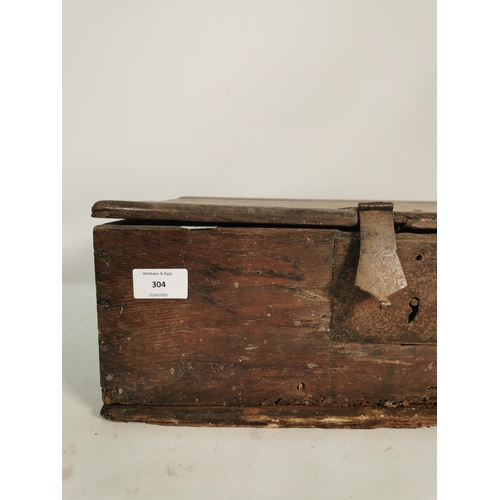 304 - A 19th century elm box with cast iron fittings - approx. 16cm high x 45cm wide x 36cm deep