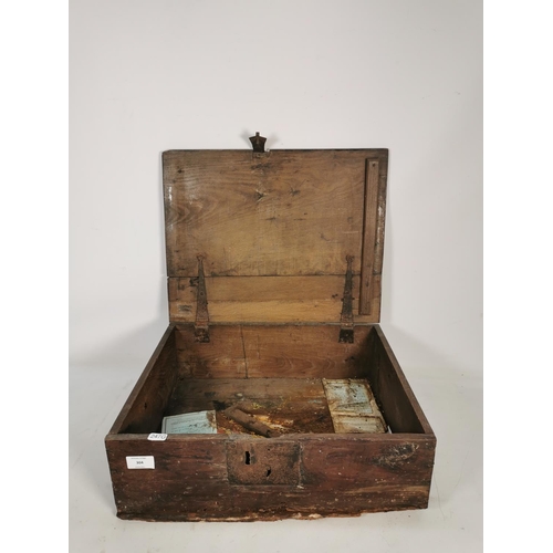 304 - A 19th century elm box with cast iron fittings - approx. 16cm high x 45cm wide x 36cm deep