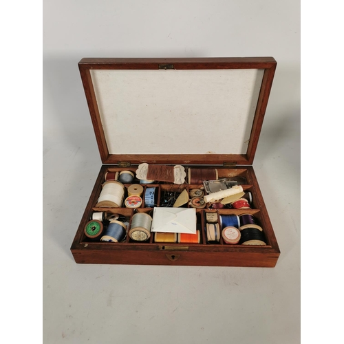 306 - Two items, one 19th century mahogany sewing box with contents and one Victorian leather footstool