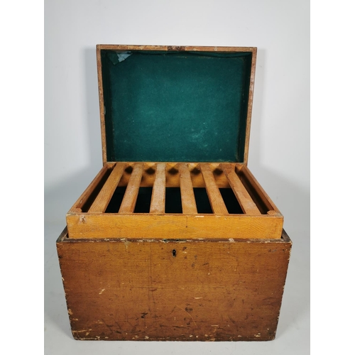 308 - A 19th century oak military box with two metal handles, green felt interior and monogram 'T.P.T.' - ... 