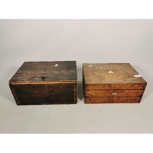 309 - Two 19th century wooden boxes, one pine lidded box and one burr walnut writing slope