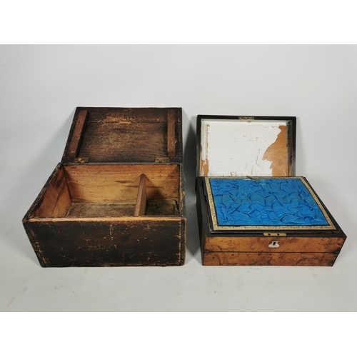 309 - Two 19th century wooden boxes, one pine lidded box and one burr walnut writing slope