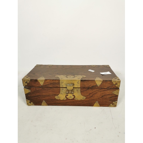 313 - A Korean elm box with brass fittings and key - approx. 11.5cm high x 33.5cm wide x 15cm deep (this k... 