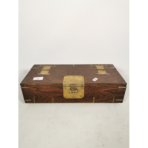 314 - A Korean elm box with brass fittings and lock - approx. 11cm high x 40cm wide x 18cm deep