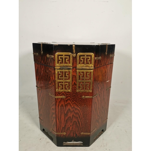 317 - A Korean elm octagonal lidded box with brass fittings - approx. 41cm high x 33.5cm wide x 33.5cm dee... 