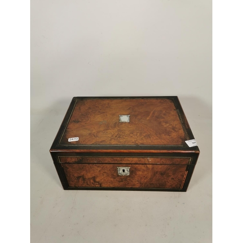 324 - A 19th century burr walnut writing box with with mother of pearl cartouche and escutcheon - approx. ... 