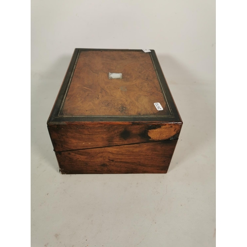 324 - A 19th century burr walnut writing box with with mother of pearl cartouche and escutcheon - approx. ... 