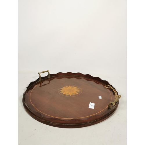 326 - An Edwardian inlaid mahogany twin handled tray - approx. 46cm diameter