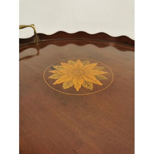 326 - An Edwardian inlaid mahogany twin handled tray - approx. 46cm diameter