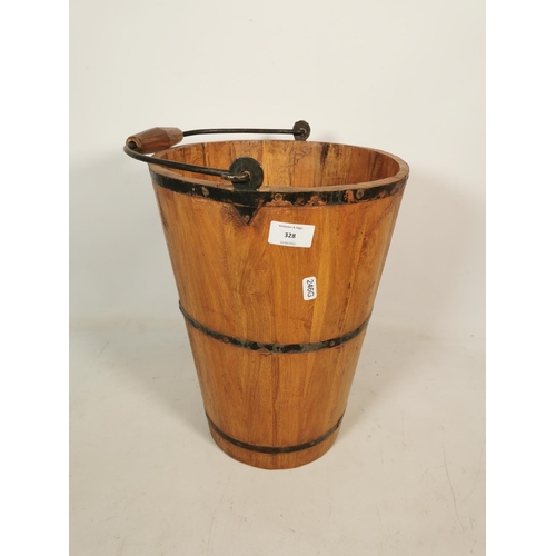 328 - Two items, one vintage pine bucket with handle - approx. 39cm high x 28cm diameter and one small vin... 