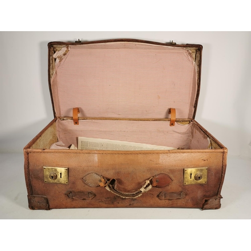 333 - A late 19th/early 20th century brown leather suitcase - approx. 28cm high x 76cm wide x 44cm deep