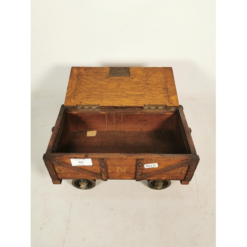 335 - A vintage handmade oak 'G N R' train tender lidded box - approx. 13cm high x 28cm wide x 16cm deep