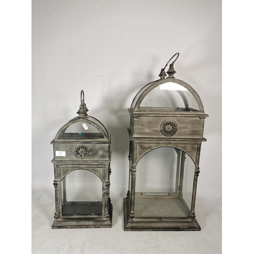 346 - Two matching grey metal lanterns - largest approx. 68cm high