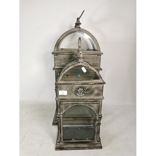 346 - Two matching grey metal lanterns - largest approx. 68cm high