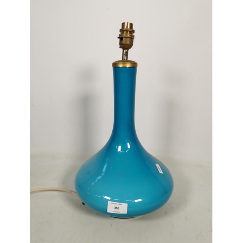 350 - A mid 20th century Holmegaard style blue glass table lamp - approx. 42cm high