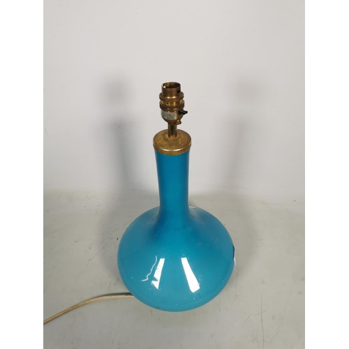 350 - A mid 20th century Holmegaard style blue glass table lamp - approx. 42cm high