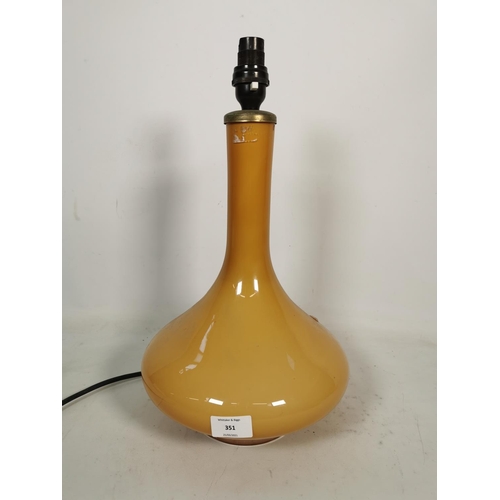 351 - A mid 20th century Holmegaard style amber glass table lamp - approx. 42cm high