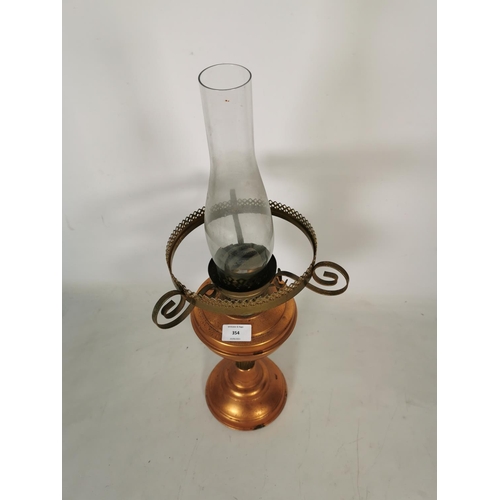 354 - A Sherwoods Ltd of Birmingham copper and brass oil lamp with glass funnel - approx. 60cm high