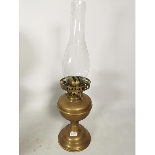 356 - Three various brass lamps, one table lamp and two Duplex oil lamps