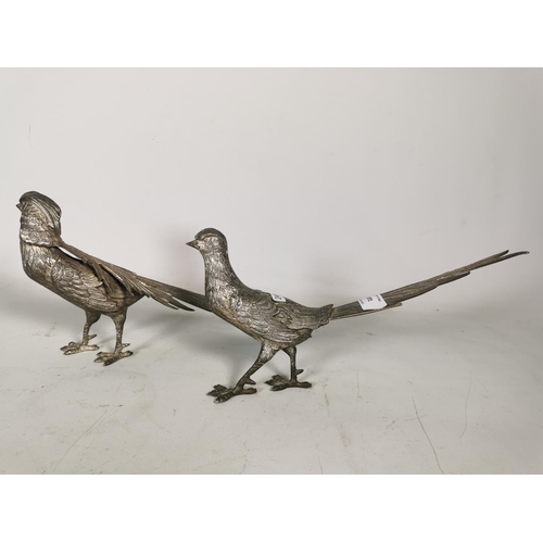 372 - A pair of silver plated pheasant figurines - approx. 16.5cm high