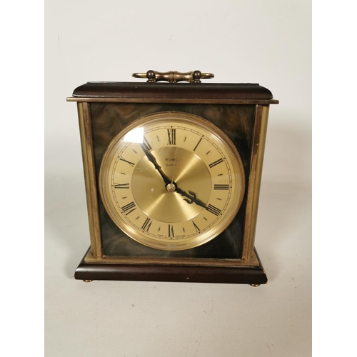 389 - Three various clocks, one French Bayard brass 8 day carriage clock, one Metamec quartz mantel clock ... 