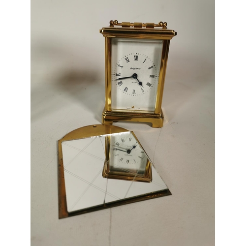 389 - Three various clocks, one French Bayard brass 8 day carriage clock, one Metamec quartz mantel clock ... 