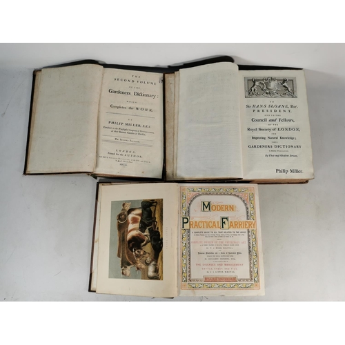 413 - Three antique books to include vol. 1 and 2 of  'The Gardeners Dictionary' by Philip Miller and 'Mod... 