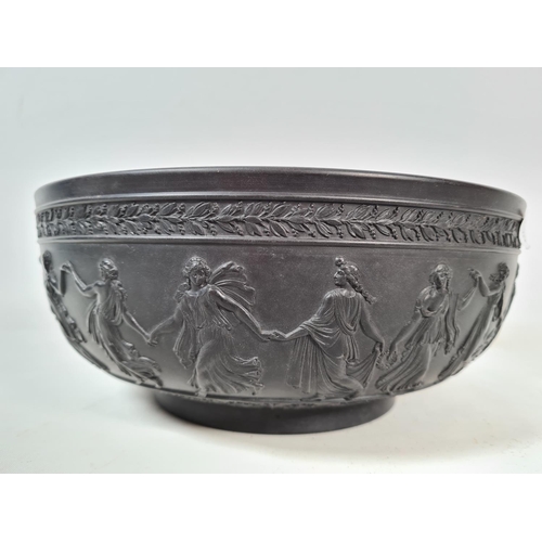 273 - A mid 20th century Wedgwood Dancing Hours black basalt bowl - approx. 25cm diameter x 10cm high