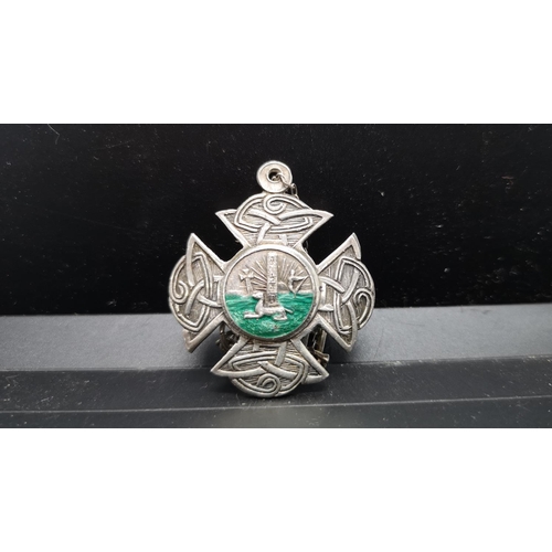 121 - A hallmarked Dublin silver and enamel Celtic knotwork pendant dated 1936 on white metal necklace - a... 