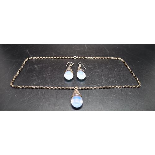 134 - A 925 silver and opalescent necklace and earrings set - approx. combined gross weight 15.4 grams