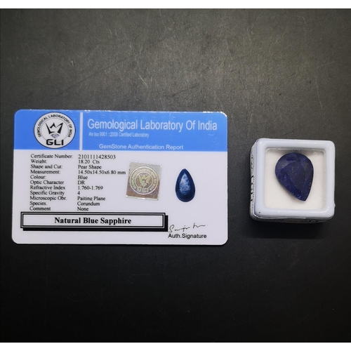 159 - A certified 18.2ct pear cut blue sapphire gemstone