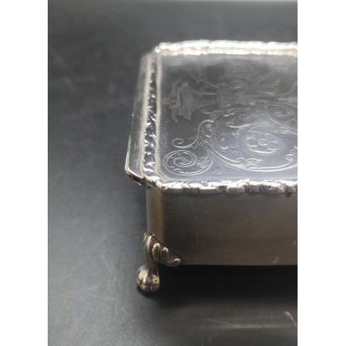 17 - A hallmarked Birmingham silver miniature jewellery box on footed base with silk lined interior by Wi... 